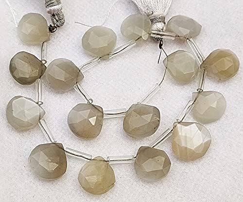 8 inch Strand of Natural Gray Moonstone 11.5-13 mm Heart Faceted briolette Beads for DIY Jewelry Making. |BRIO_03566