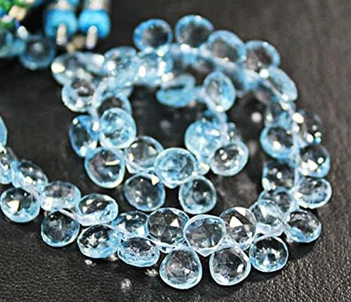 8 inch Strand of Natural Blue Topaz 7-12 mm Heart Faceted briolette Beads for DIY Jewelry Making. |BRIO_01145