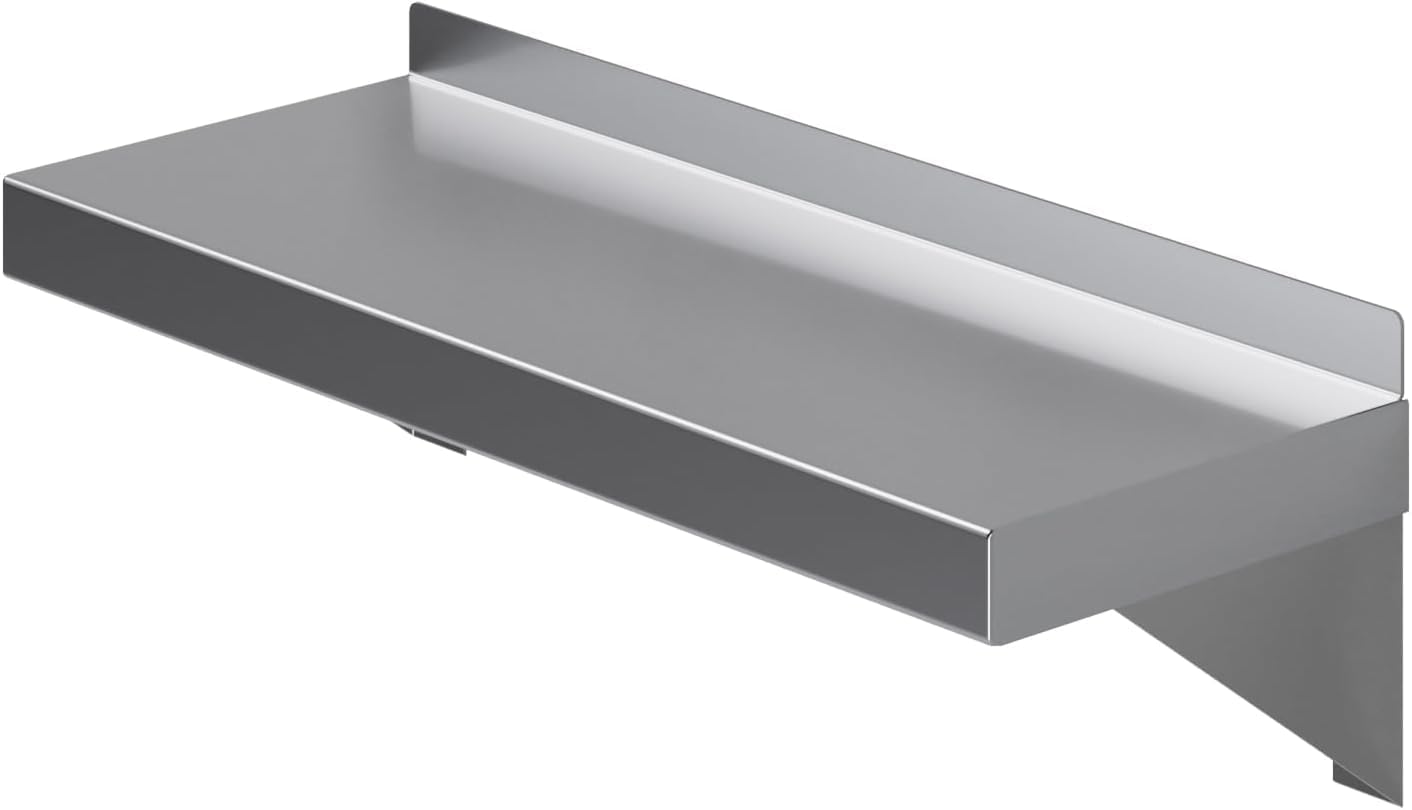 6 in. x 16 in. Stainless Steel Wall Shelf with Squared Edge | NSF Certified | Appliance & Equipment Metal Shelving | Kitchen, Restaurant, Garage, Laundry, Utility Room