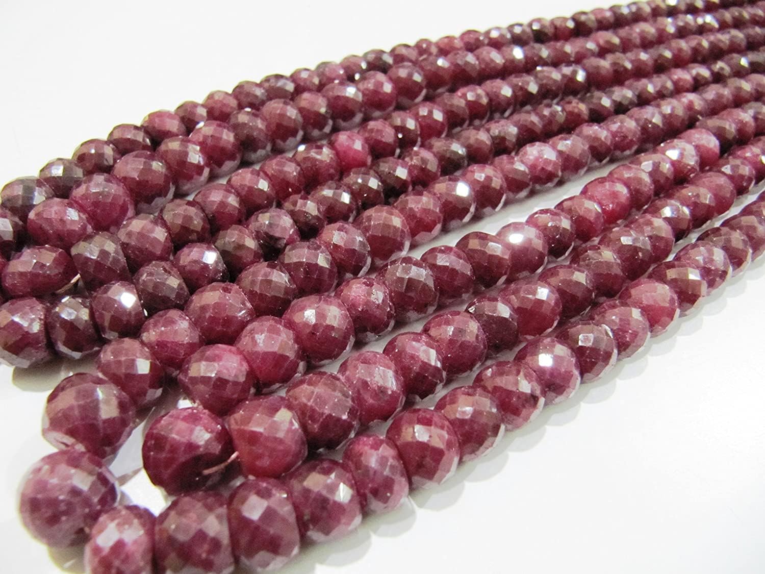 Hanumat Gems Lot of 2 Strand Natural Corundum Ruby Faceted Rondelle Beads Micro Faceted 7to10mm Beads Strand Courandam 8 Inches Strand