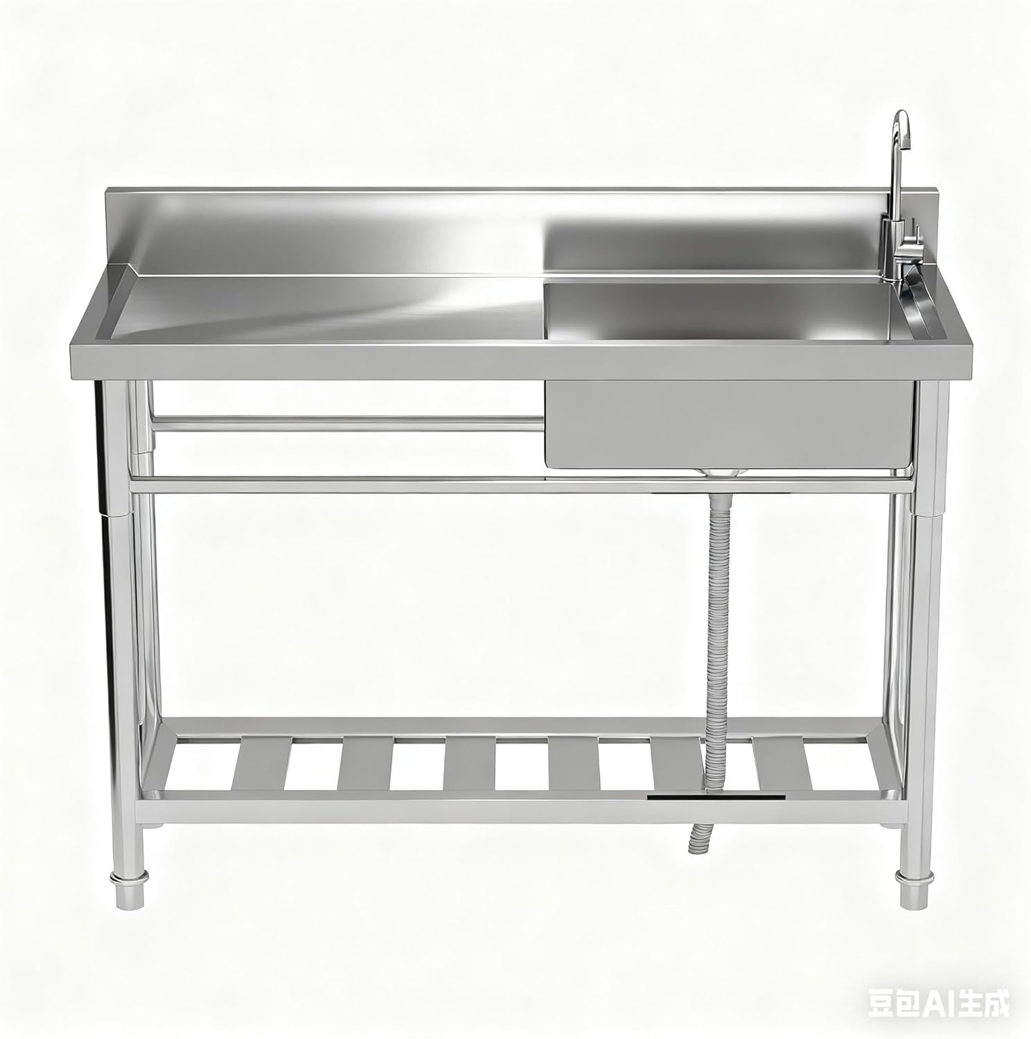 47.2'' Free-Standing Single Bowl Sink, Stainless Steel Kitchen Appliances Sink with Workbench, Cold/Hot Water Pipe for Farmhouse, Laundry & Commercial Use (Single Bowl)