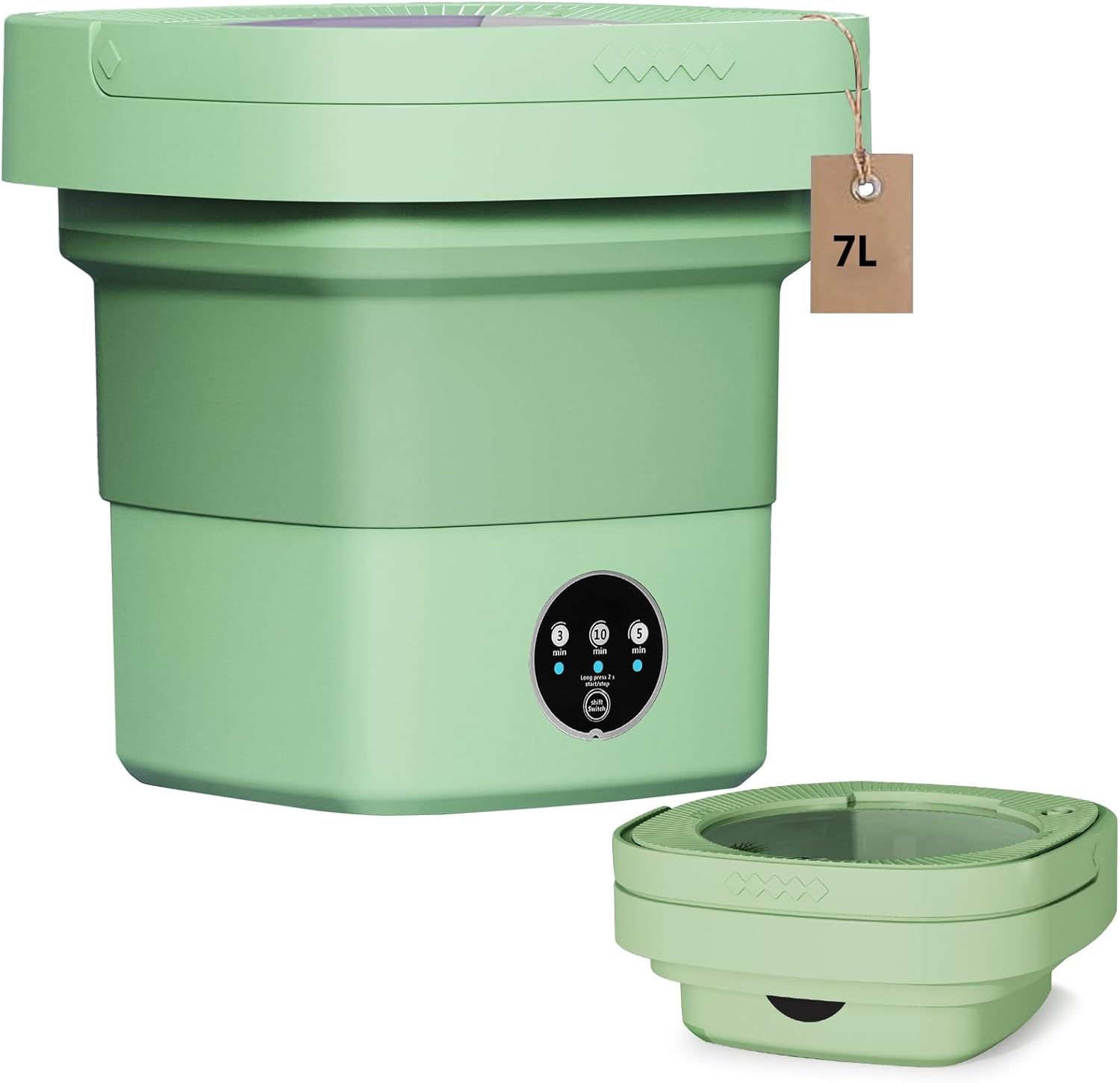 Portable Washing Machine, 7L/12L Upgraded Mini Washing Machine, Suitable for Small Clothes, Foldable Laundry Machine, Ideal for Dorm, Home, Hotel, Camping and Travel (Green, 7L)