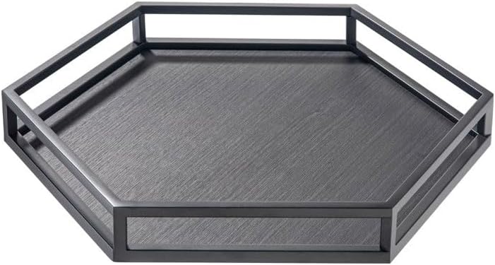 Cafeteria Tray Light Luxury Hexagonal Horsehair Tray Entrance Storage Cosmetics Desktop Tray Gray and White Ornaments Decorative Jewelry Tray Serving Trays(A,Medium)