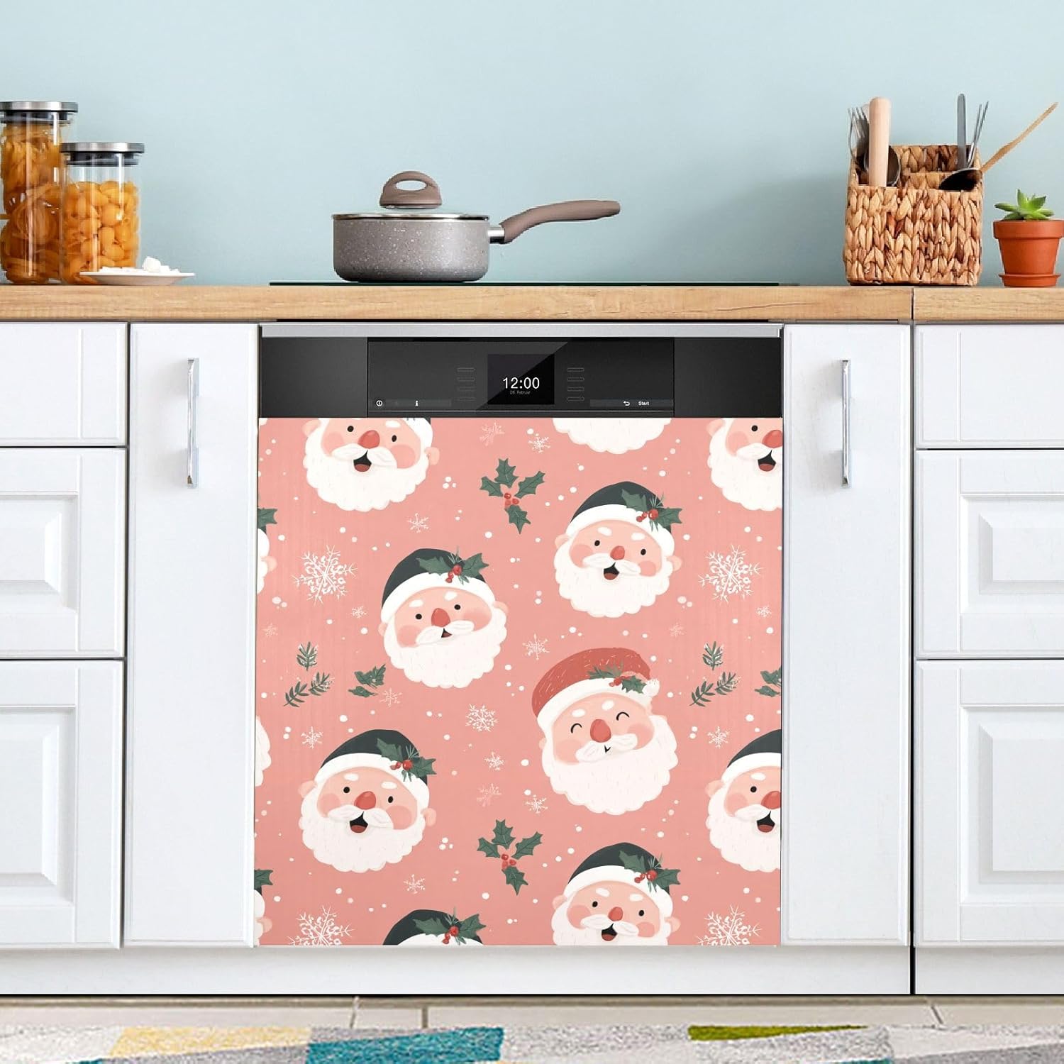 Pfrewn Christmas Winter Magnetic Dishwasher Cover Cheerful Santa Ace Holly Pink Fridge Door Covers Kitchen Decal Vinyl Panel Decorative Refrigerator Laundry Appliances 23x26in