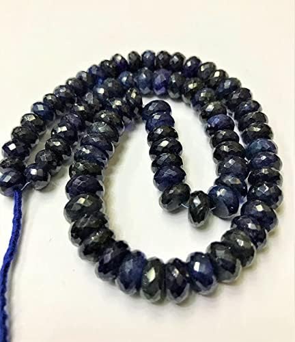 Natural Blue Sapphire roundelle facated Beads 6-7 MM 18 inch Long String Jewelry Making Gemstone Beads for Necklace Bracelet