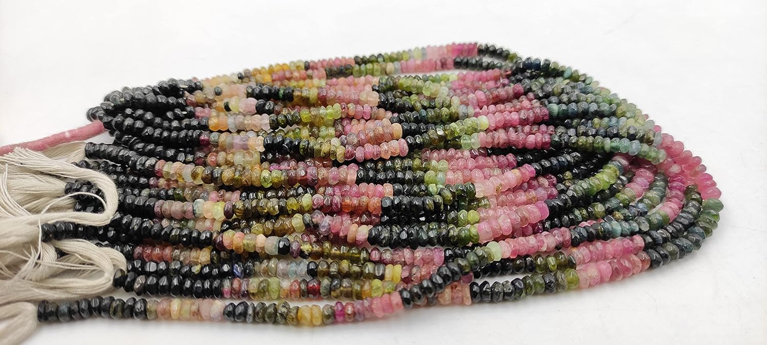 Hanumat Gems Lot of 10 Strands Beautiful Natural Multi Tourmaline Faceted Rondelle Shape Gemstone Beads,Tourmaline Rondelle Beads,Tourmaline Faceted Beads,5.00-6.00 MM Beads,13 Inches Strand