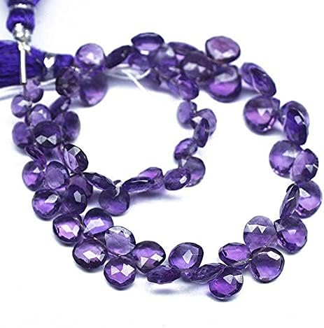 Purple African Amethyst Faceted Heart Drop Briolette Gemstone Loose Craft Beads Strand 8