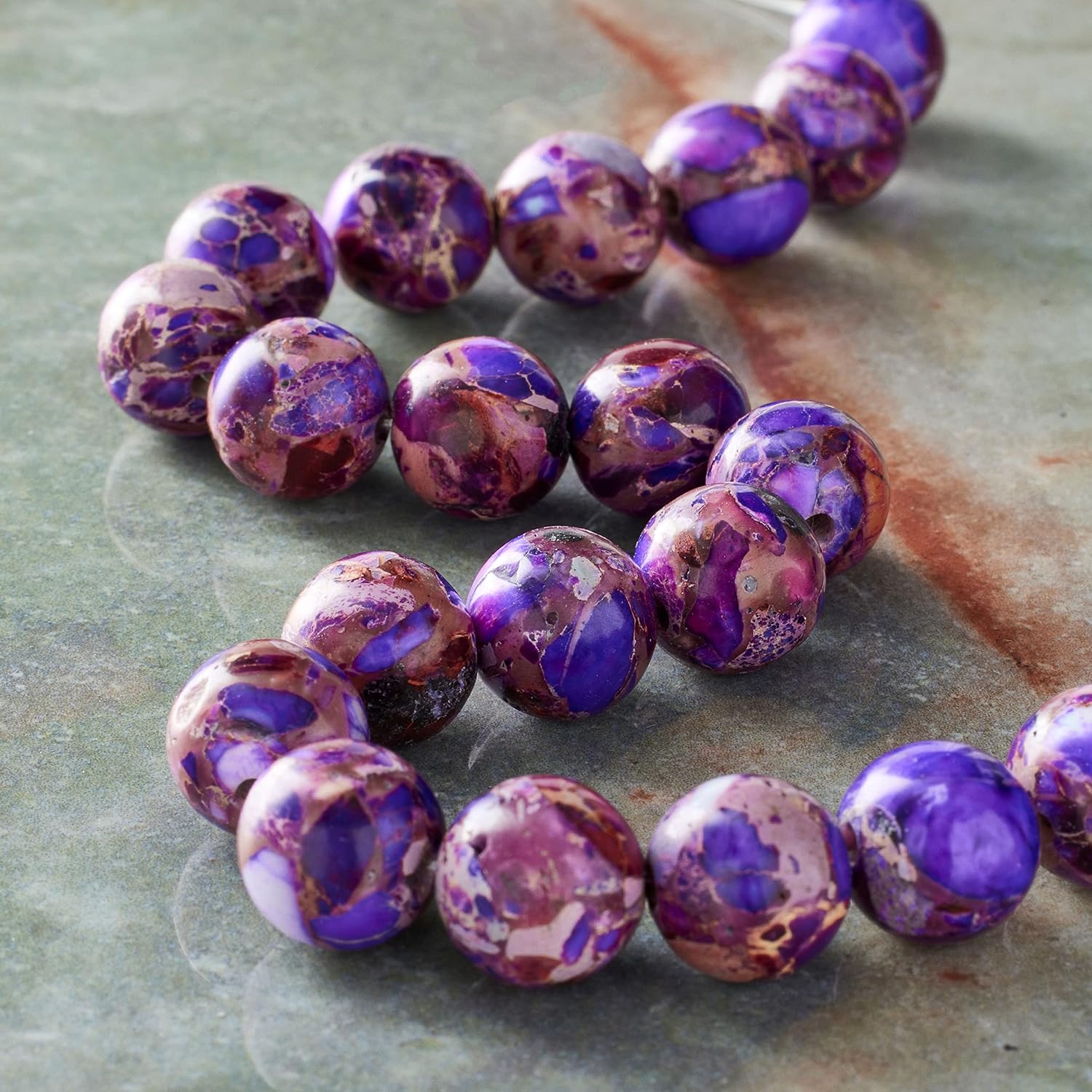 Bead Landing Purple Dyed Imperial Jasper Round Beads, 12 Pack