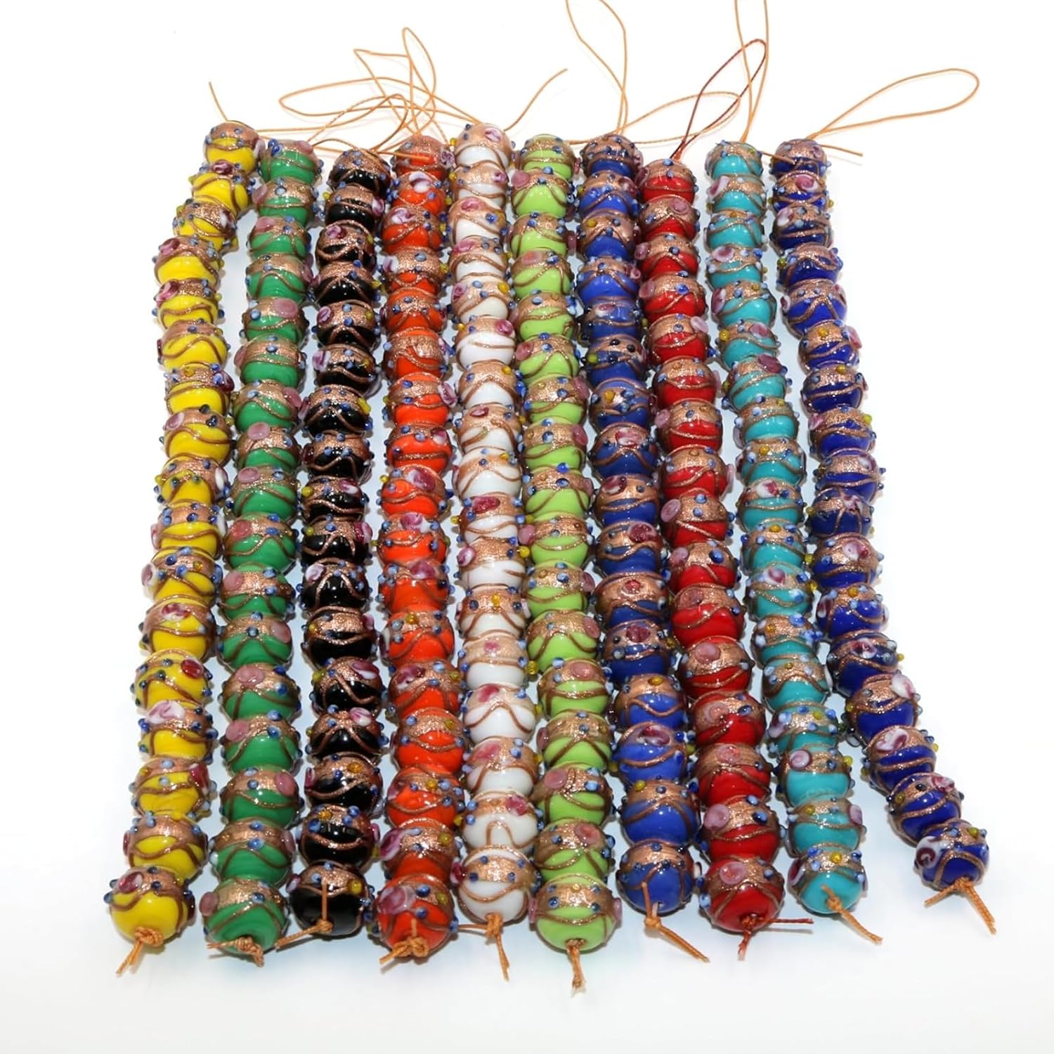 Handcrafted 12mm Multicolor Round Glass Beads | Decorative Beads with Gold Accents | Available in 20 Strands | Ideal for Jewelry Making, DIY Crafts & Accessories