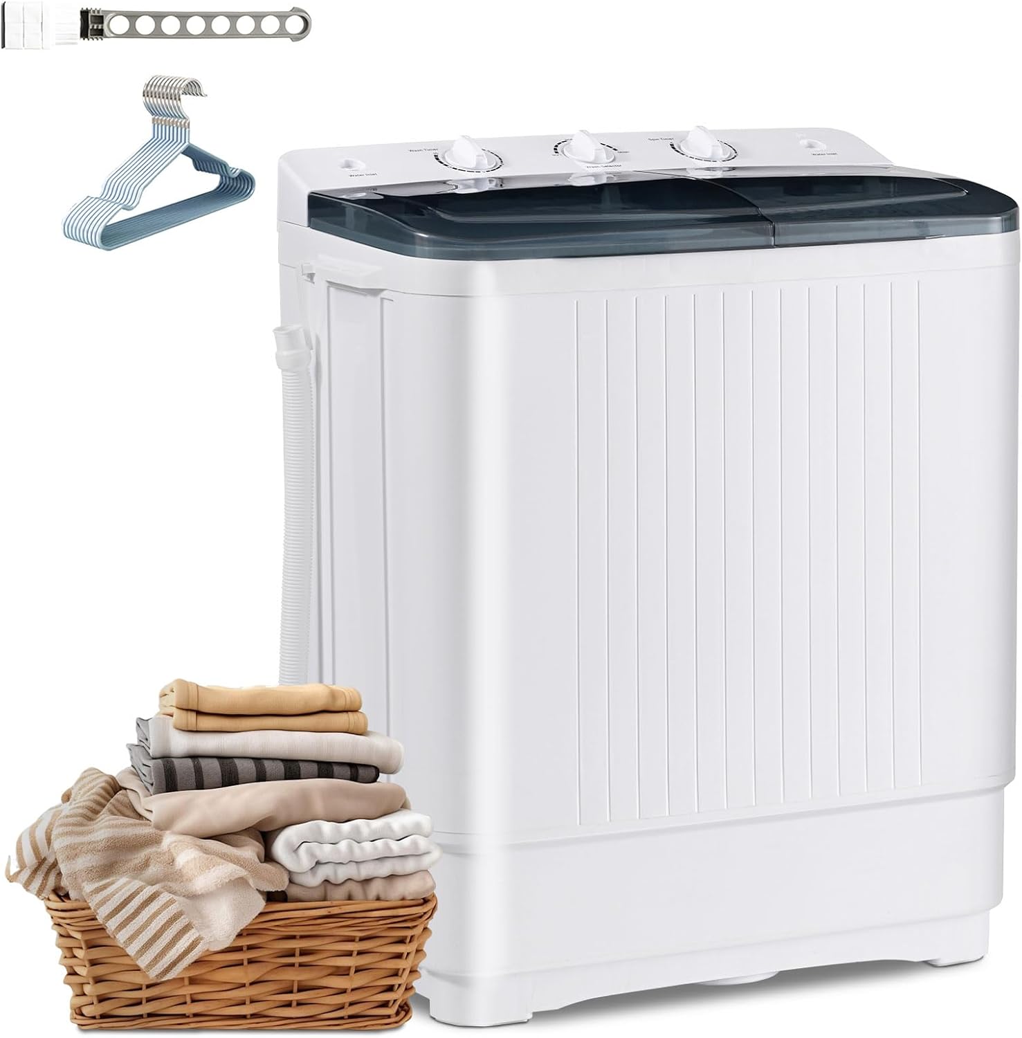 2-in-1 Twin Tub Portable Washing Machine, 22Lbs Wash 10Lbs Spin Cycle Capacity, Compact Laundry Washer with Spin Dryer for Household, Apartment, RV