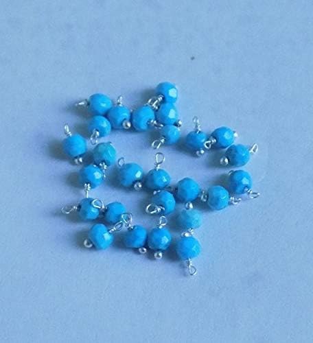 30 pcs turquoise loose - silver plated wire wrapped beads - beads 3-4mm