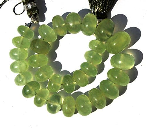 13 inch natural beads strand of 8-13mm smooth rondelle prehnite gemstone beads for DIY jewelry - necklace, bracelet, earring, ring.