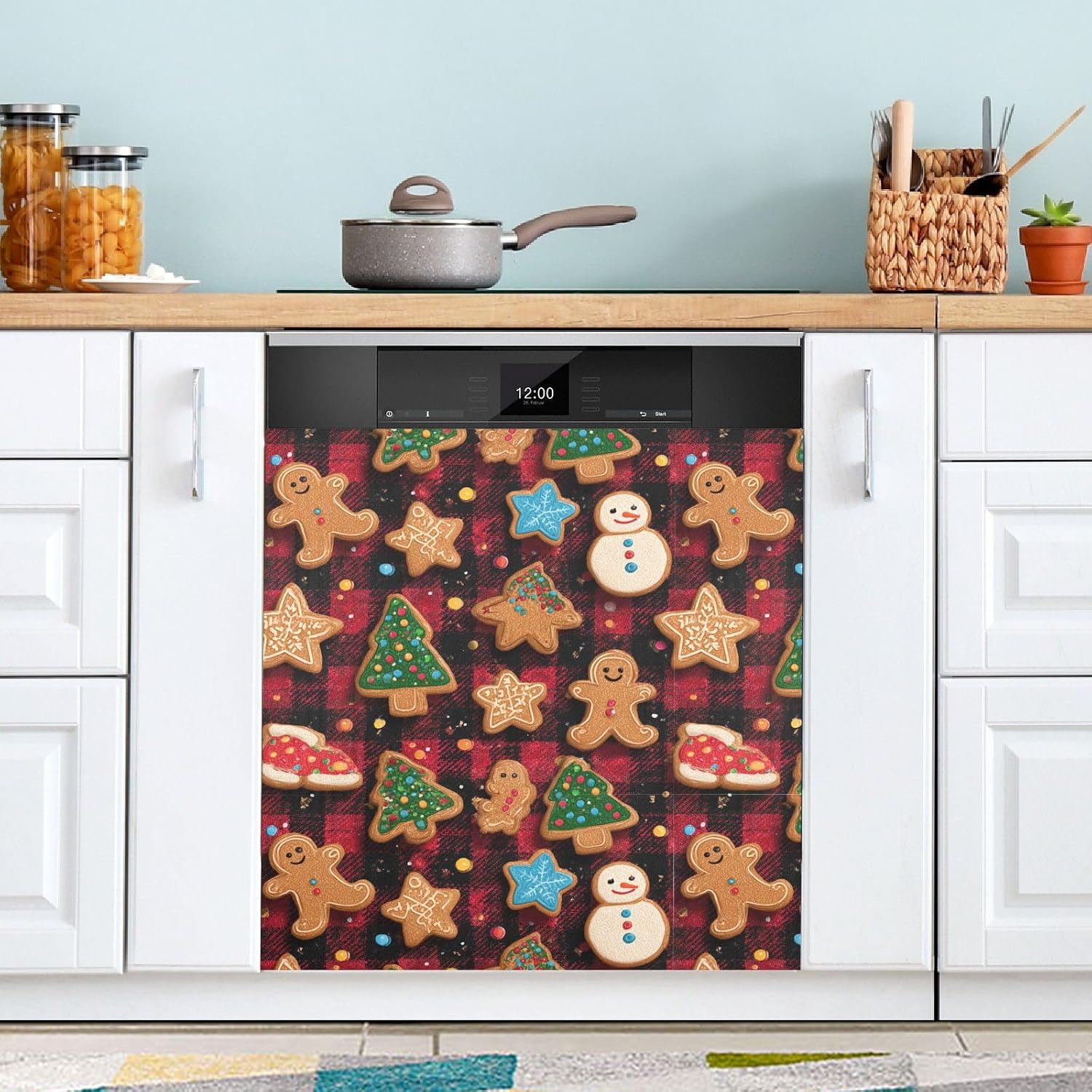 Pfrewn Christmas Winter Magnetic Dishwasher Cover Christmas Gingerbread Cookies Fridge Door Covers Kitchen Decal Vinyl Panel Decorative Refrigerator Laundry Appliances 23x26in
