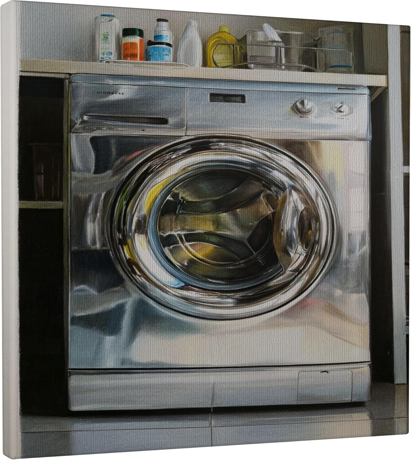 Modern Silver Washing Machine Canvas Wall Art, Home Appliance Decor for Laundry Room, Kitchen, Living Room, Aesthetic Art Print 12x12 Inch