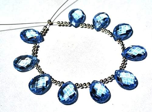 Sky Blue Corundum Quartz Faceted Pear Briolettes Size 13x9mm 4 Inch Long Strand. Code-HIGH-40442