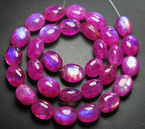7 Inches Strand, Pink Blue Flashy Rainbow Moonstone Smooth Polished Oval Shape Nuggets 7-10mm Code-HIGH-57481