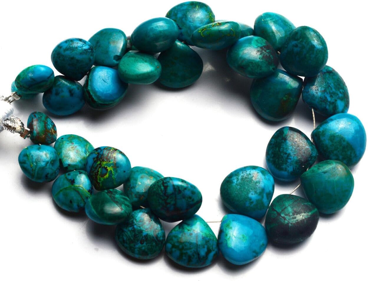 8 inch Strand of Natural Chrysocolla 8-12mm Heart Smooth briolette Beads for DIY Jewelry Making. |BRIO_02228