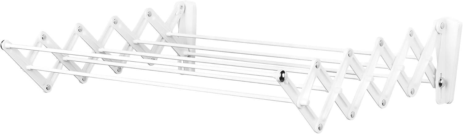 Polder Folding Wall-Mount 24-Inch Accordion Drying Rack, Opens to 18 inches and Folds Closed to 5. 25 inches, White