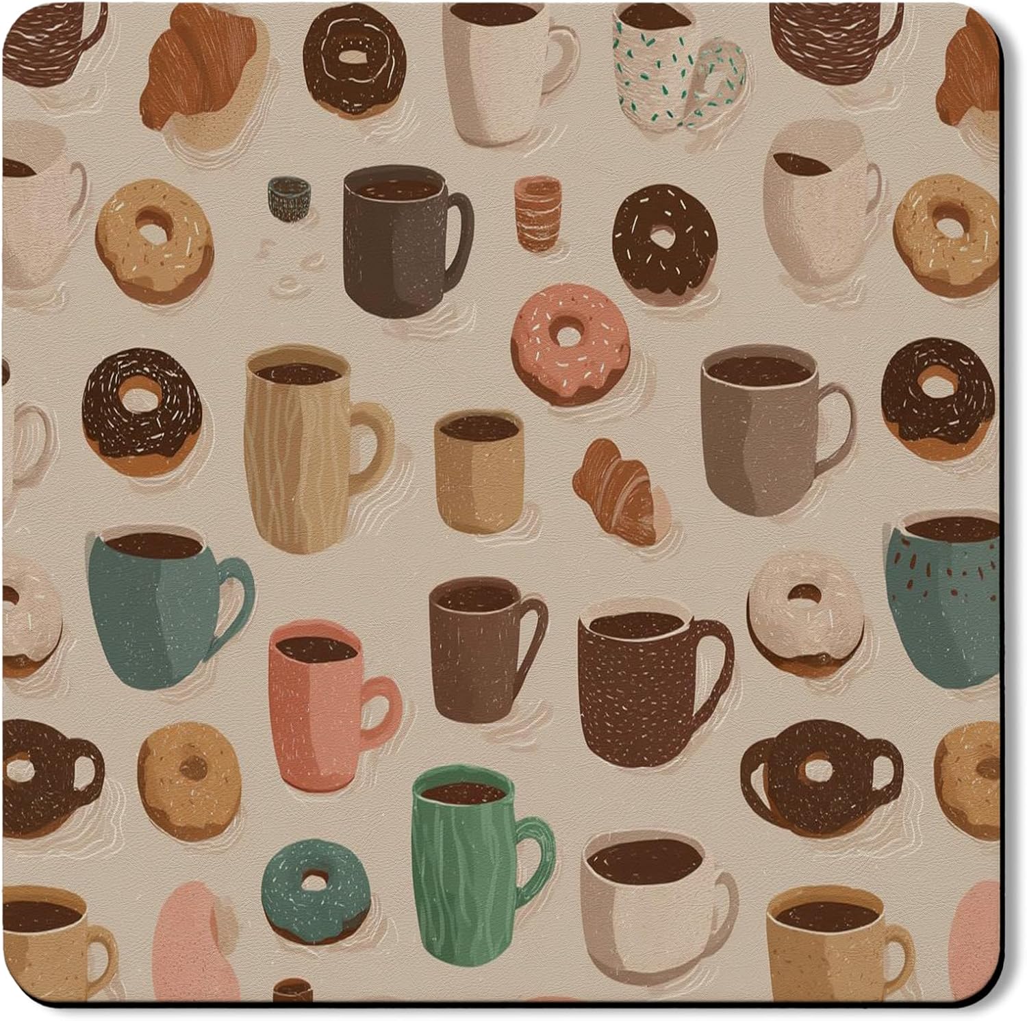 Coffee and Donut Washer Dryer Top Protector Mat, Cozy Retro Kitchen Appliance Dust Covers, Patterned Rubber Anti-slip Waterproof Washer And Dryer Mats for Laundry Room 24x24 Inch