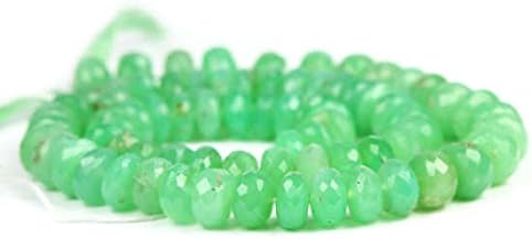Chrysoprase Faceted Rondelles 4 Large Green Semi Precious Gemstones 8-9 mm