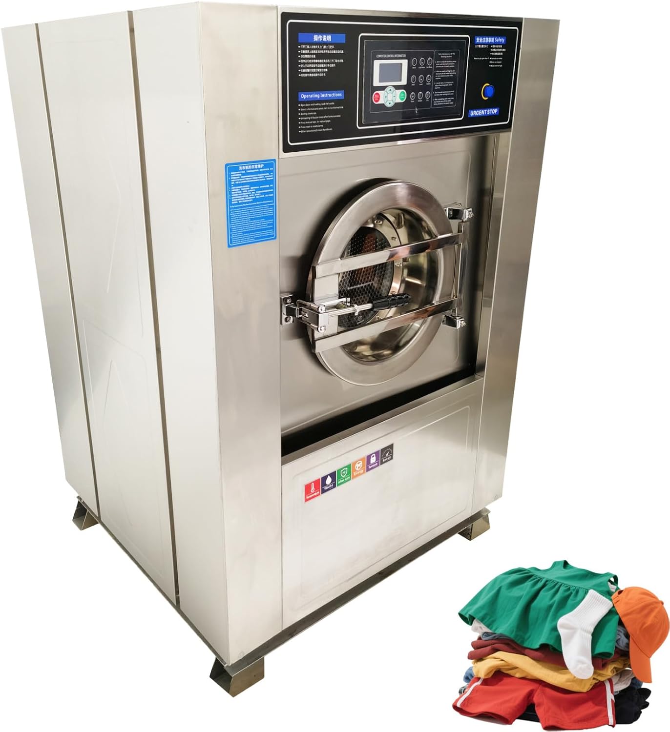 220V Commercial Washer Automatic Laundry Washing Machine, Washing Spining & Drying in One Machine 44LBS Capacity Dry Clothes 3PH