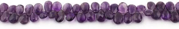 8 inch Strand of Natural Amethyst 8x7-11x7mm pear Faceted briolette Beads for DIY Jewelry Making. |BRIO_00316