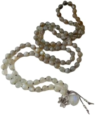 Natural Moonstone 8mm 108 Mala Beads, Spiritual, Meditation Beads, Reiki, Japa Mala, Buddhist Prayer Beads, Yoga Bracelet, healing beads LKMALA-RRGU-2171