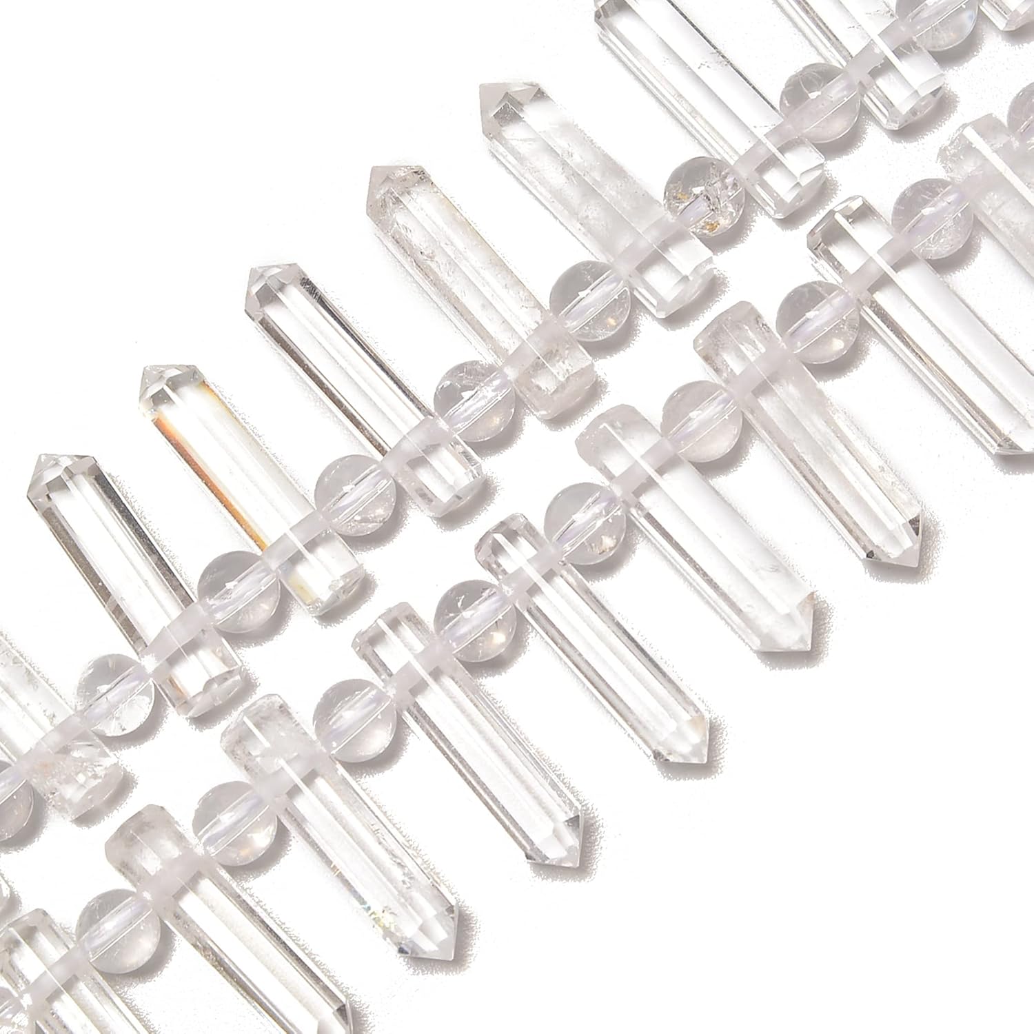 JM Design Clear Quartz Faceted Tower Point Beads Size 6x25mm 15.5'' Strand for Jewelry Making
