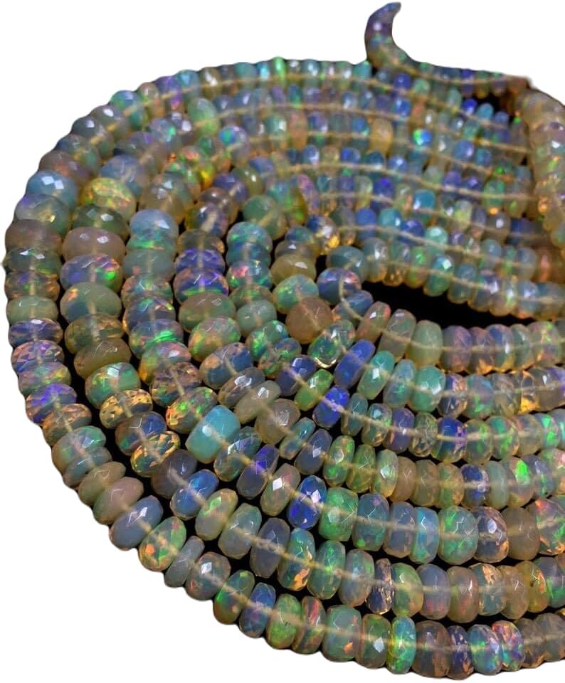 13 inch Strand of Natural gem Ethiopian Opal, 5x7mm Rondelle Faceted Beads for DIY Jewelry Making. | Beads_03777