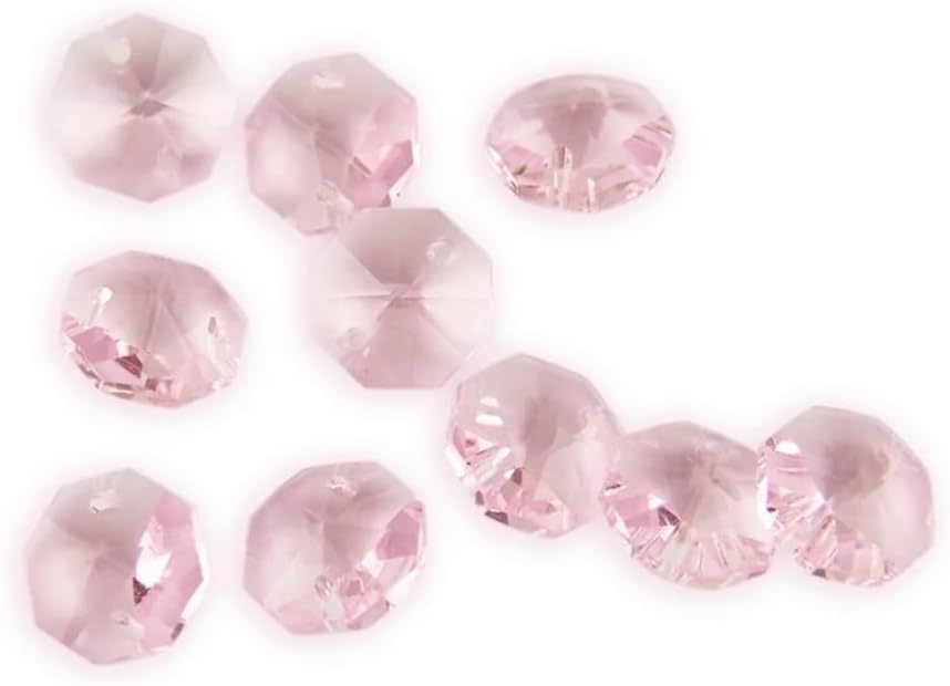 Hanging Crystals Prisms Pink 14mm Octagon Beads 100pcs/1000pcs Curtain Accessories Chandelier Crystal Prisms Hangings Crystals for Decoration(500pcs)