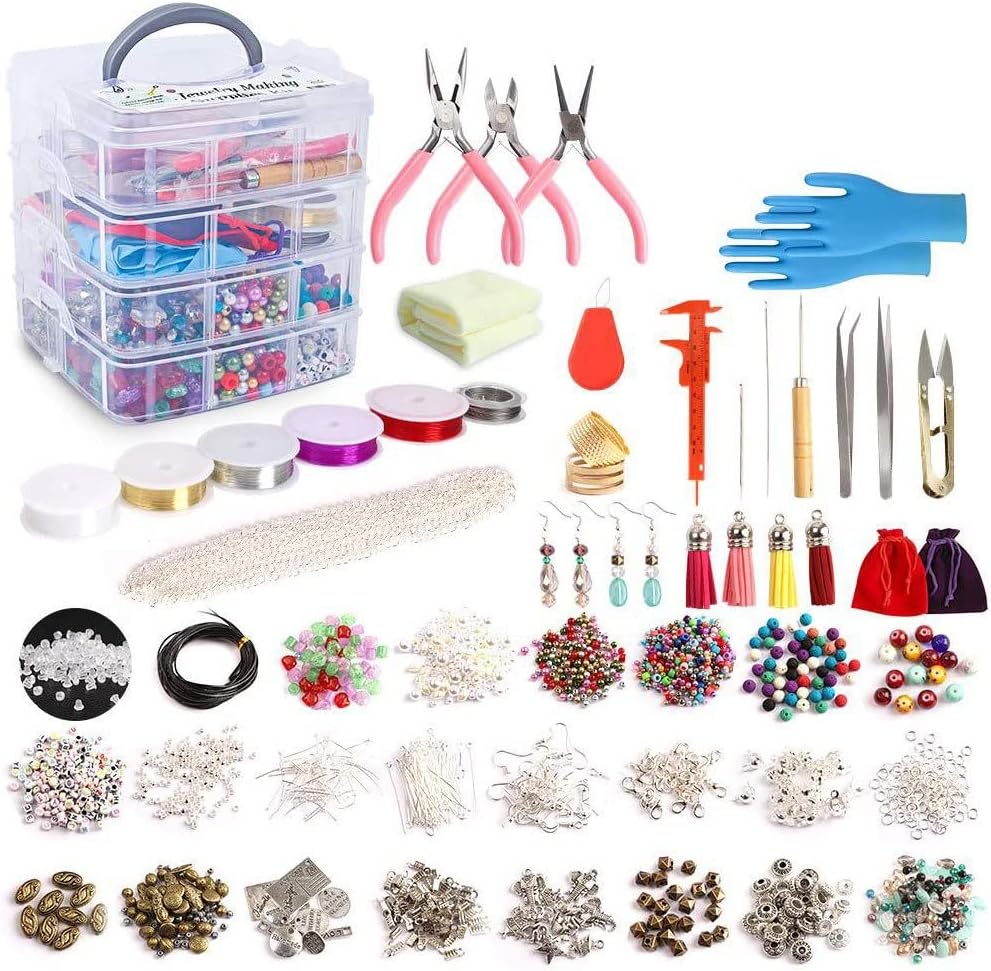 1960PCS Jewelry Making Supplies DIY Kit with Beads Charms Findings Jewellery Pliers Beading Wire for Necklace Bracelet Earrings