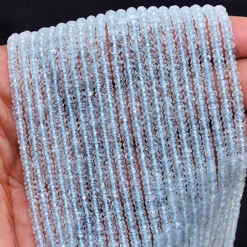 Natural Aquamrine rondelle facatede Beads 2.3-2.5 mm 16 inch Long String Jewelry Making Gemstone Beads for Necklace Bracelet