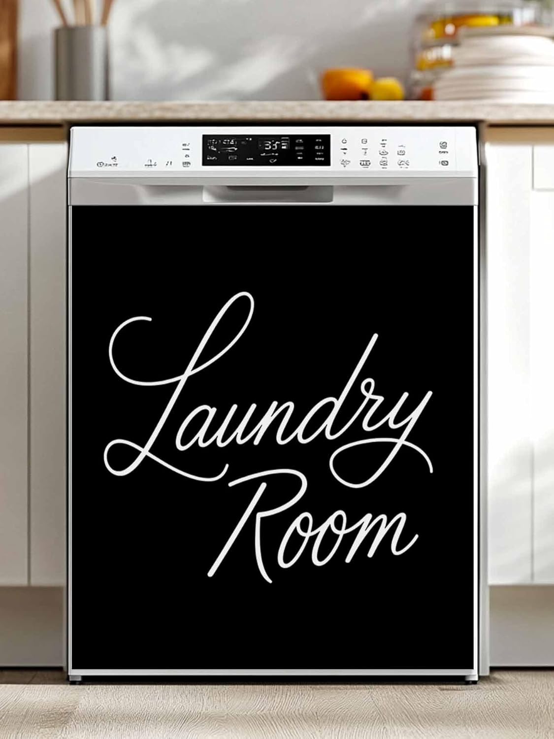 Black Dishwasher Magnet Cover, Laundry Room Minimalist Modern Art Refrigerator Magnets Covers for The Front Door, Reusable Dishwasher Panel Fridge Decal Cover for Home Appliance Decor 23''x26''