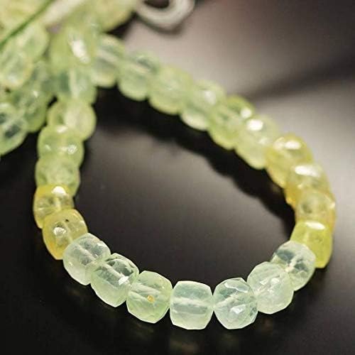 5 Strand Green Shaded Prehnite Faceted Square Box Cube Gemstone Loose Craft Beads Strand 8 Inch Long 7mm 8mm Code-HIGH-1381
