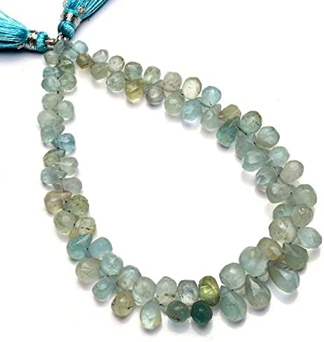 8 inch Strand of Natural Aquamarine 7x5-10x7mm Teardrop Smooth briolette Beads for DIY Jewelry Making. |BRIO_00703
