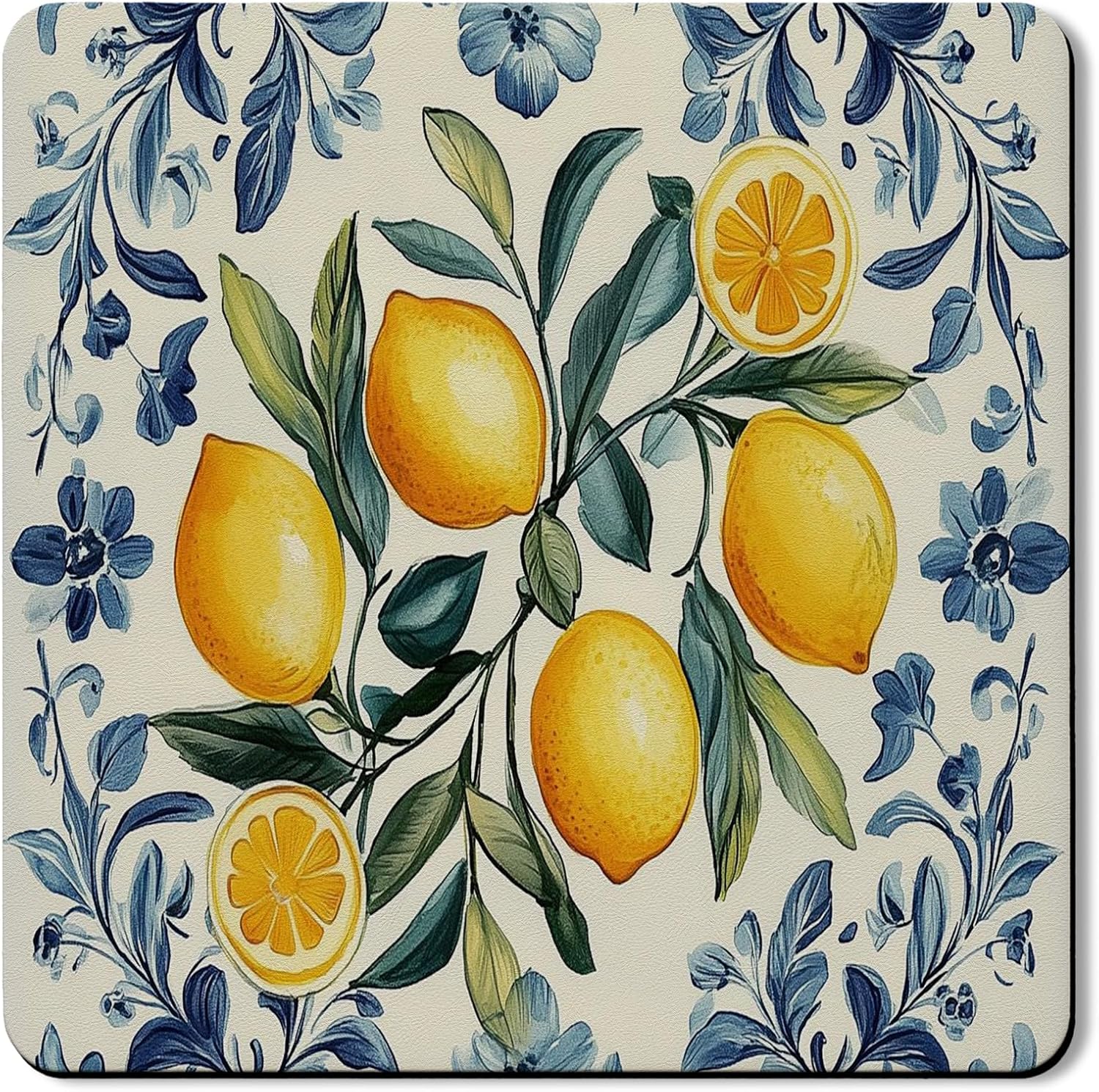 Lemon Blossom Washer Dryer Top Protector Mat, Vintage Botanical Laundry Machine Dust Covers, Summer Floral Rubber Anti-slip Waterproof Washer And Dryer Mats for Home 24x24 Inch