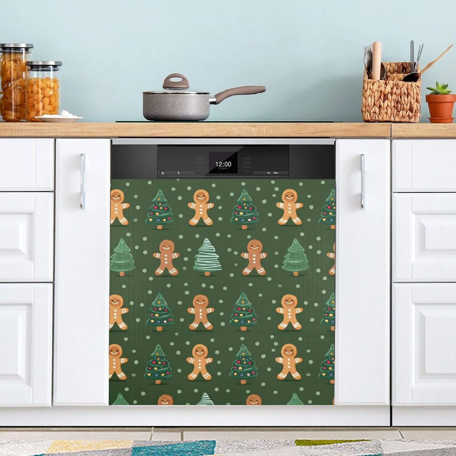 Pfrewn Christmas Winter Magnetic Dishwasher Cover Christmas Xmas Cute Gingerbread Man (72) Fridge Door Covers Kitchen Decal Vinyl Panel Decorative Refrigerator Laundry Appliances 23x26in