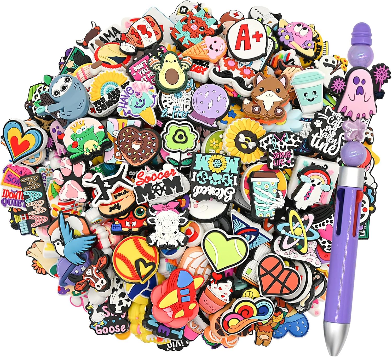 400Pcs Silicone Focal Beads Bulk, Different Random Mix Collections Focal Charms Beads for Pens Keychains DIY Jewelry Making