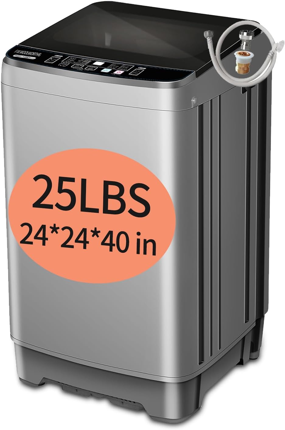 25 lbs Washing Machines with 10 Program 8 Water Level, Full Automatic Washer with Drain Pump & LED Display for Home, Apartment, Dorm, Grey