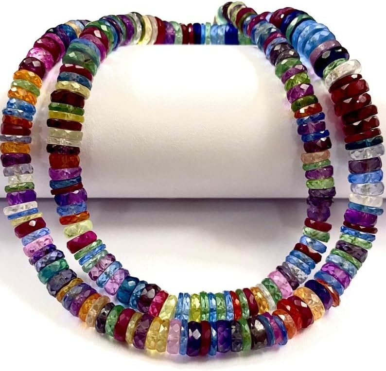 Natural Multi Sapphire Corundum tyre facated Beads 5-8 MM 18 inch Long String Jewelry Making Gemstone Beads for Necklace Bracelet