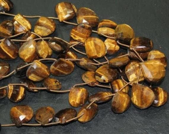 BEADS GEMSTONE Yellow Tiger Eye Faceted Briolette Heart Drop Gemstone Loose Craft Beads Strand 8 Inch Long 15mm Code-HIGH-20632
