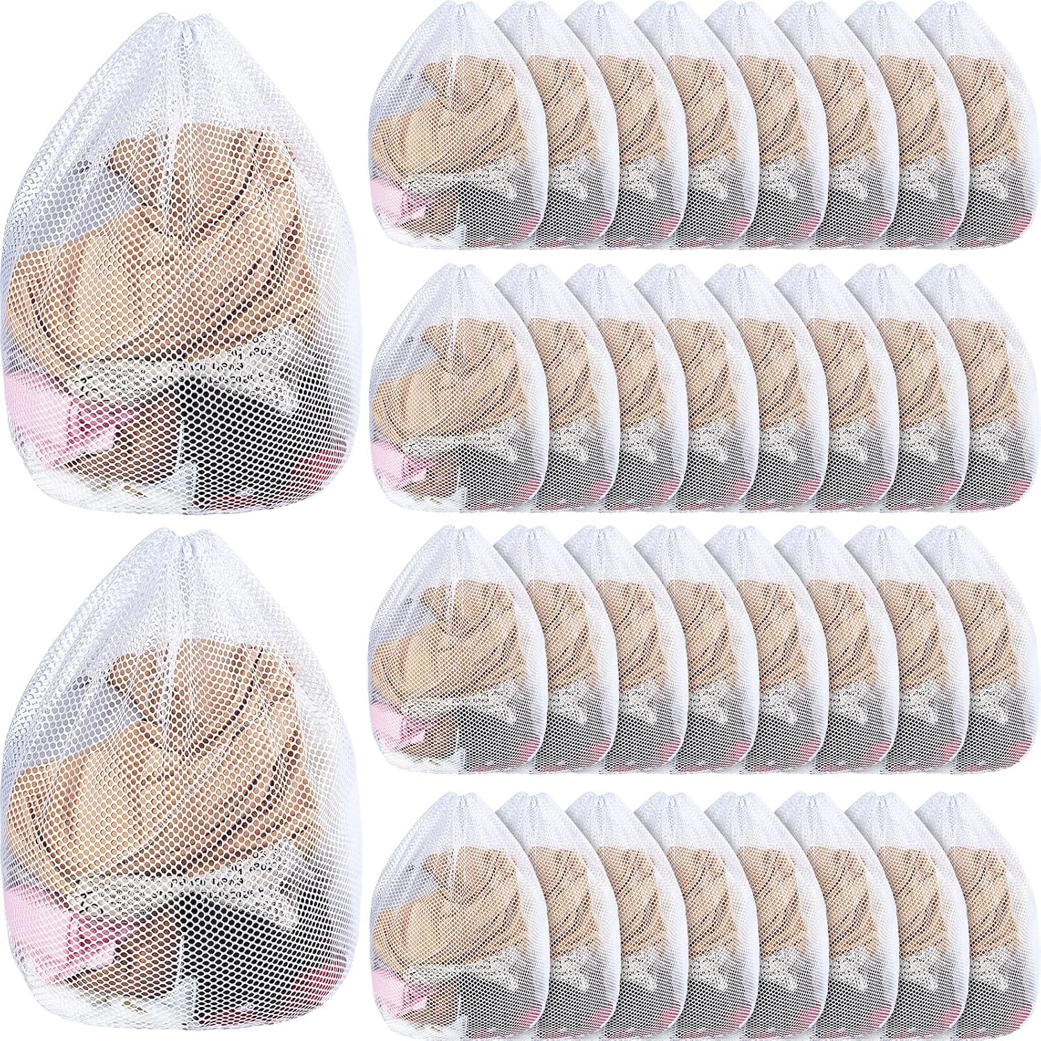 40 Pcs Mesh Laundry Bags Bulk with Drawstring 20 x 24'' White Heavy Duty Mesh Bag Machine Washable Sturdy Large Net Laundry Wash Bag for Dormitory College Apartment Travelling Camping