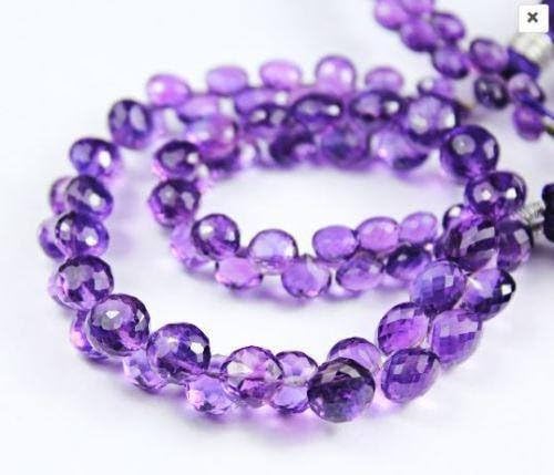 13 inch natural beads strand of 6mm faceted drop purple amethyst gemstone briolletes beads for DIY jewelry - necklace, bracelet, earring, ring.