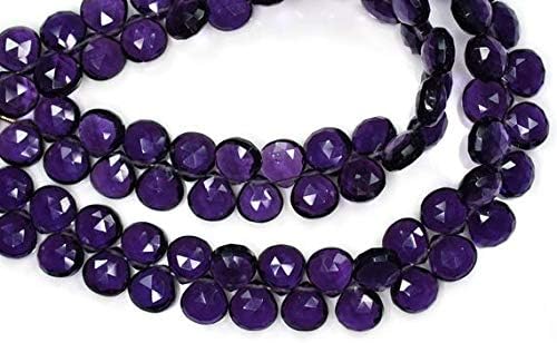 7 Inch Strand-8mm-Superfine All Pairs High Polished Beautiful Purple Amethyst Quartz Faceted Heart Shape Briolette Beads Code-HIGH-59292