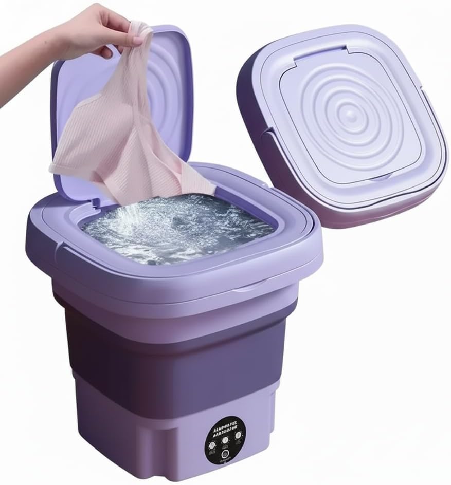 Portable 8L Mini Washing Machine with Foldable Design, 3 Cleaning Modes, Detachable Drain Basket, Compact Washer Dryer Combo for Apartments, Dorms, RV, Camping, Travel