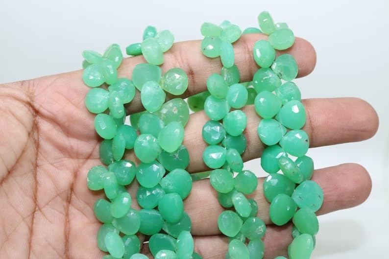 Chrysoprase Faceted Heart Shape Beads 9-11 mm Briolette Chrysoprase Heart Bead Chrysoprase Side Cut Heart Wholesale Beads