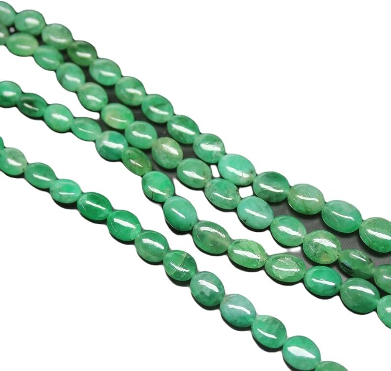 13 inch Strand of Natural gem Emerald, 6-10 mm Oval Smooth Beads for DIY Jewelry Making. | Beads_03844