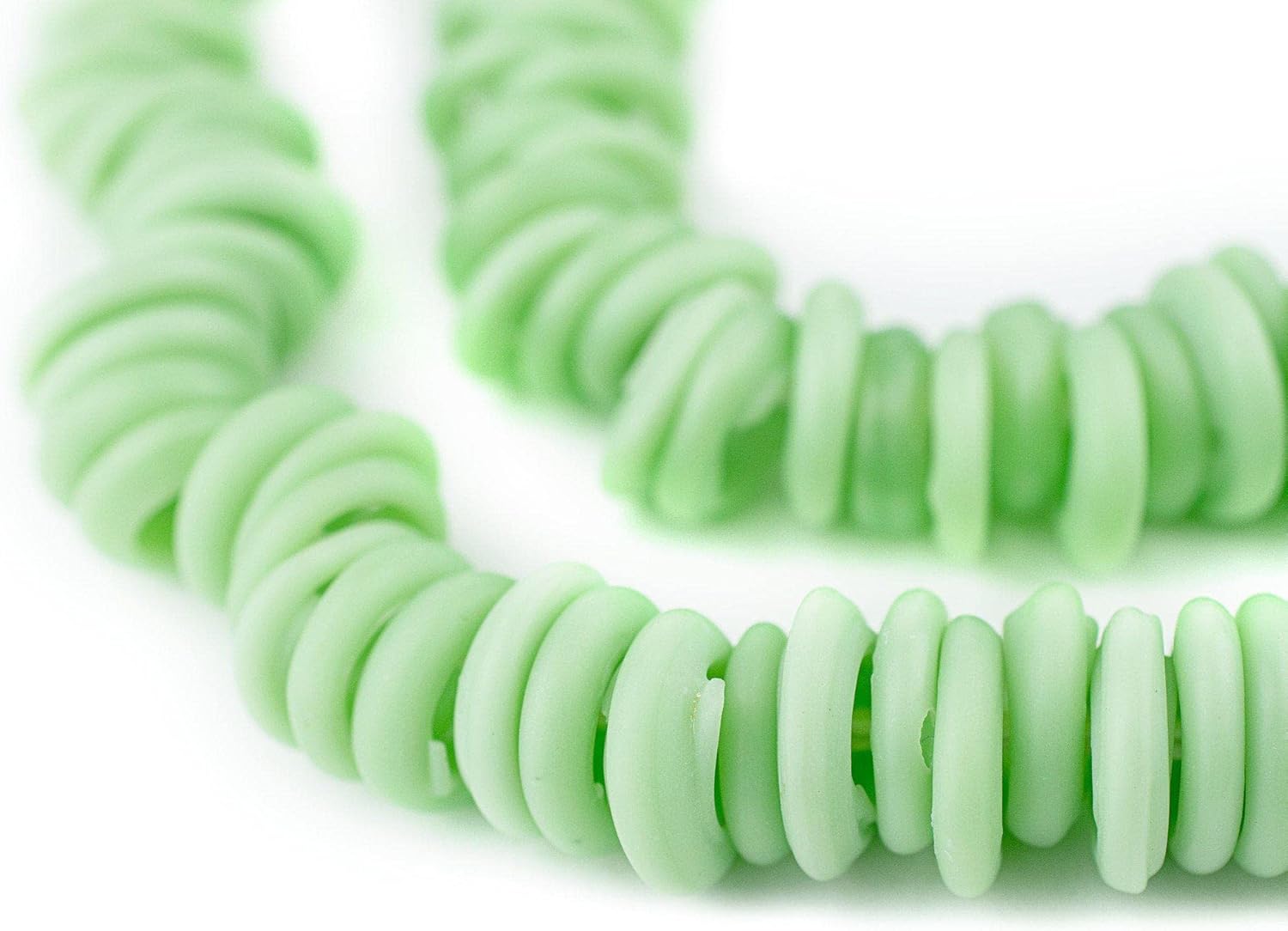 The Bead Chest Pistachio Green Annular Wound Dogon Beads (14mm)