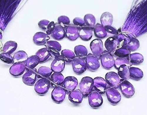 Natural Purple African Amethyst Faceted Pear Drop Gemstone Craft Loose Beads Strand 8 Inch Long 11mm 12mm Code-HIGH-27282