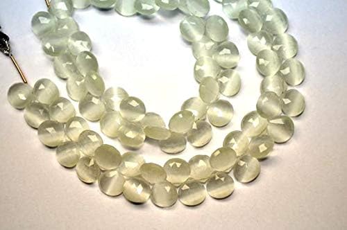 7 Inch 10mm Cats Eye White Moonstone Cats Eye Opal Faceted Heart Briolettes Strand Code-HIGH-59313